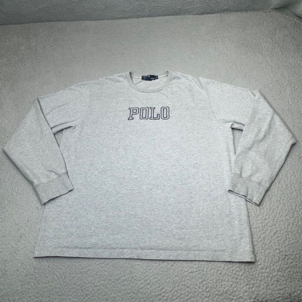 Vintage Polo Ralph Lauren Sweatshirt Men Extra Large Gray Block Letters Crew USA